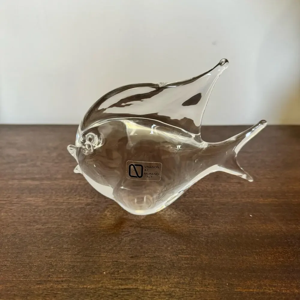 V Nason & C Murano Clear Glass Angelfish Tropical Fish Figurine Statue Unsigned